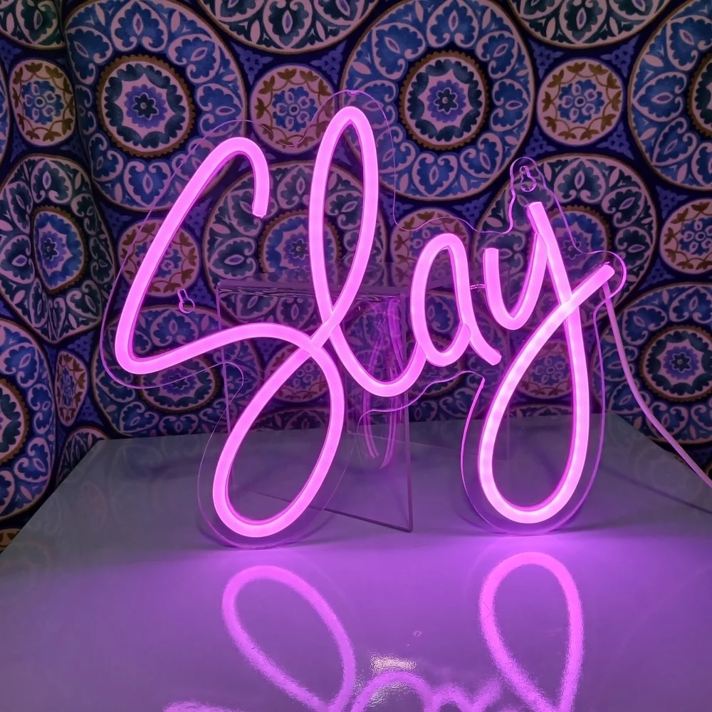 Pink/Purple Neon 'Slay' Sign LED Light Wall Decor Bedroom Dorm Party Aesthetic